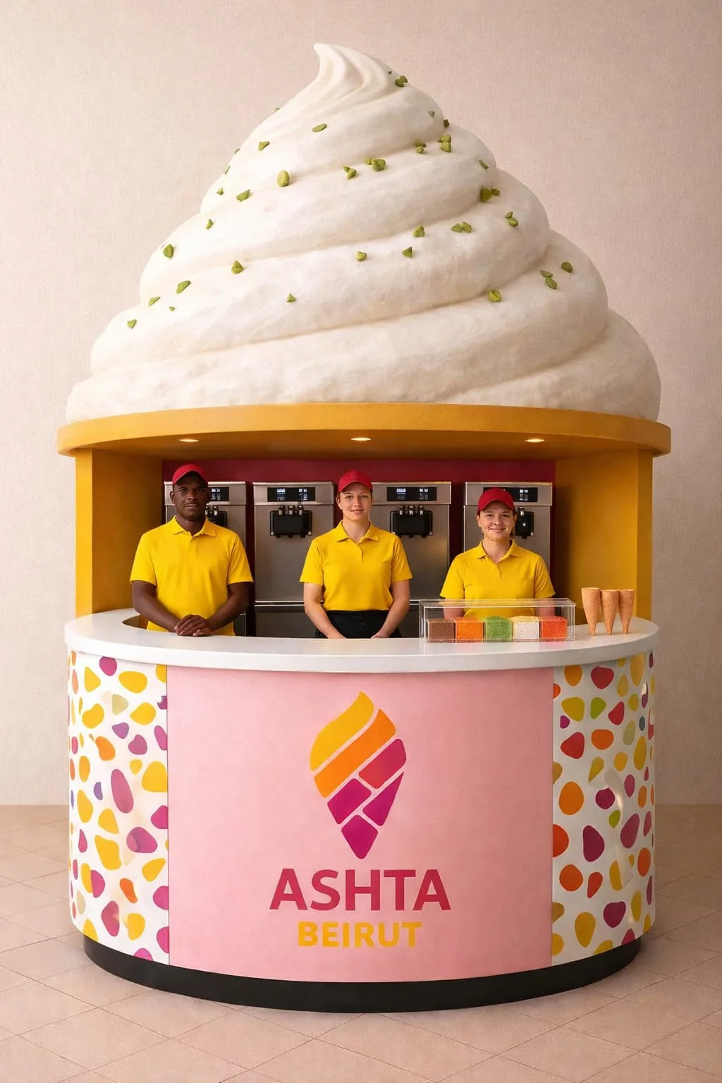 Inside the Ashta Beirut kiosk, soft-serve counter